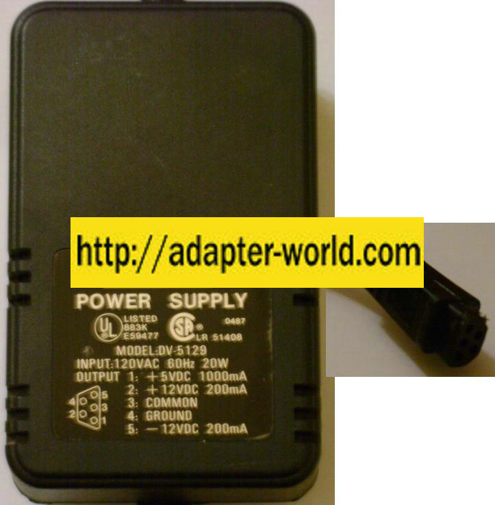 TEAM DV-5129 AC ADAPTER 5VDC 1000MA 12VDC 200MA POWER SUPPLY